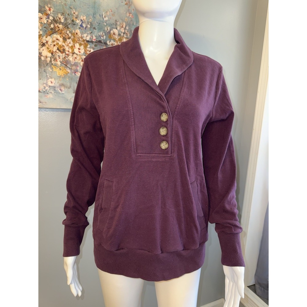 Vintage Banana Republic Women's Plum Button V-neck Long Sleeve Sweatshirt Medium